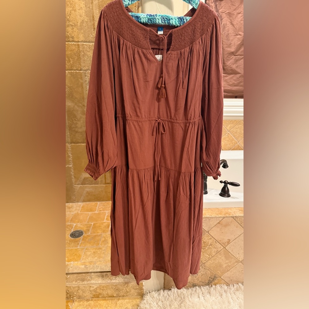 Old Navy Tiered Cinched Waist Long Sleeve Boho Dress | Sz XXL - Picture 7 of 7